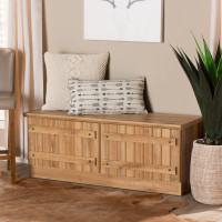 Baxton Studio PL-BC1240-Oak-Storage Bench Oswald Modern and Contemporary Farmhouse Natural Oak Brown Finished Wood 2-Door Storage Bench